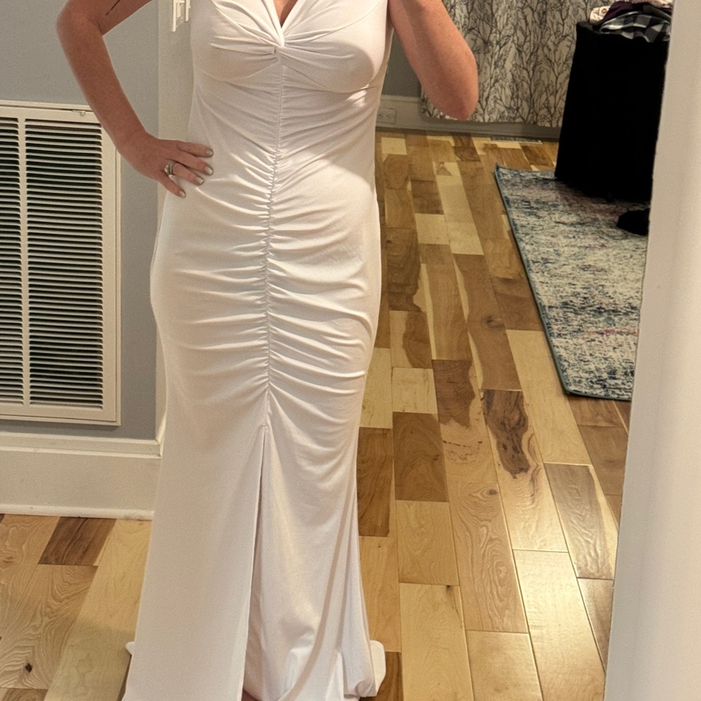 Elegant White Ruched Dress